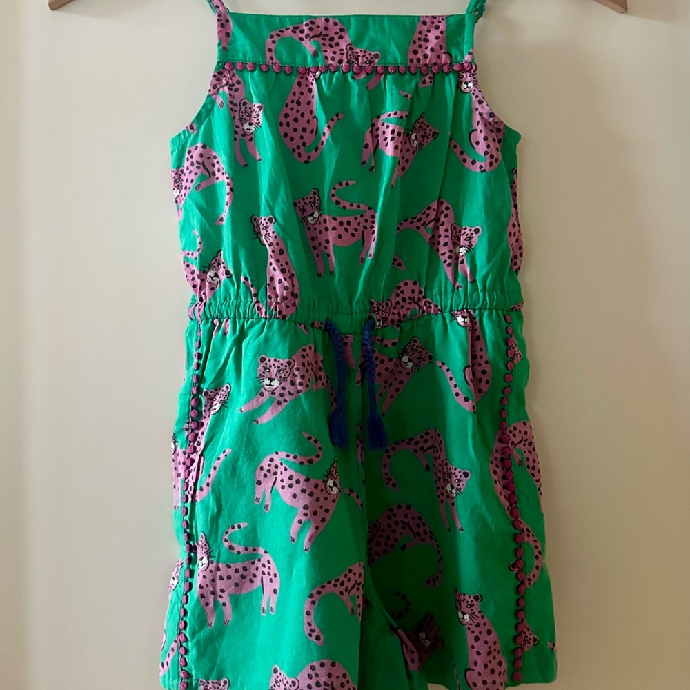 Mini Boden Green Leopard Romper 6-7